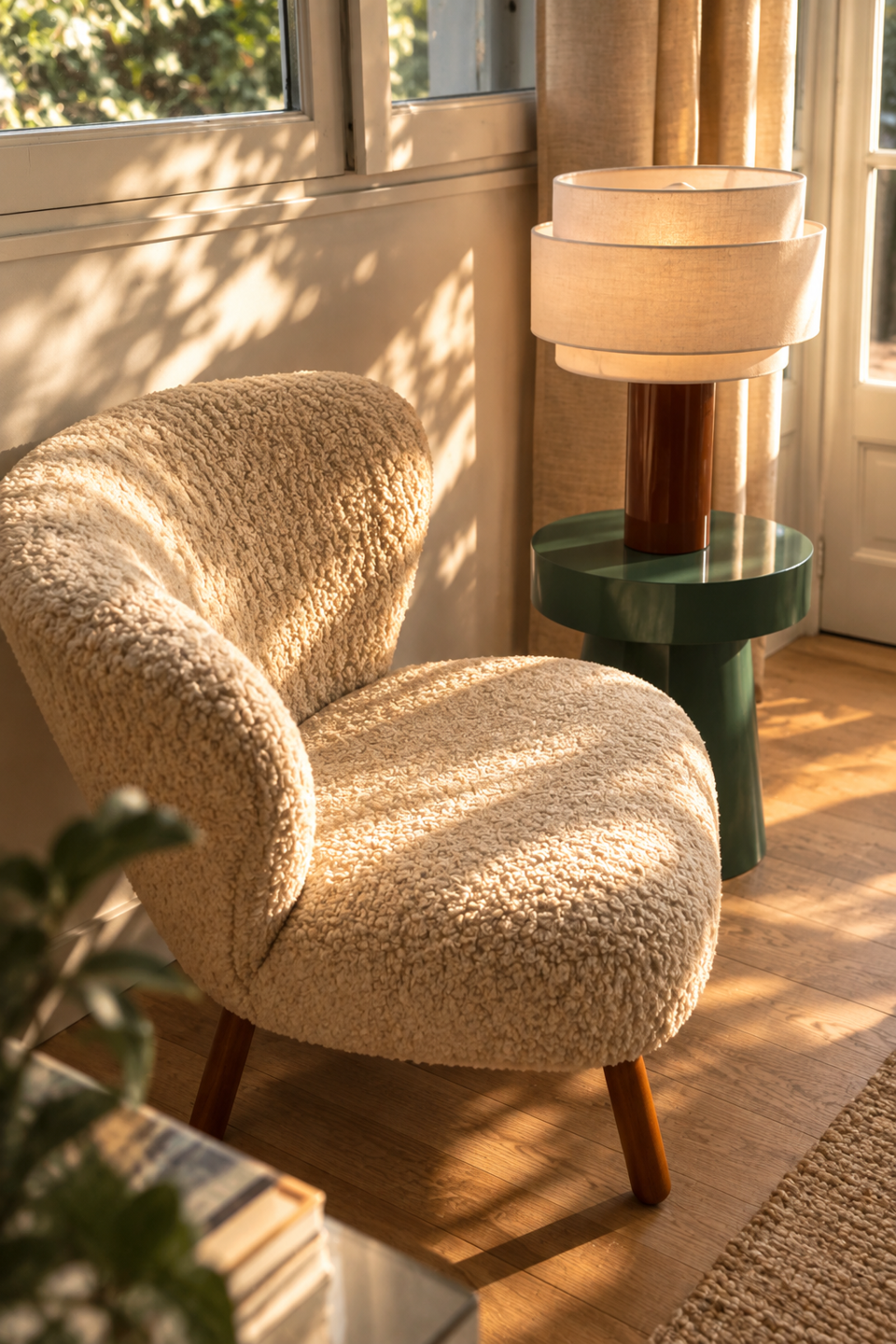 Fauteuil bouclette près de la fenêtre