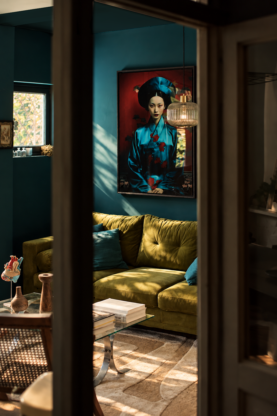 Le salon aperçu depuis le passage