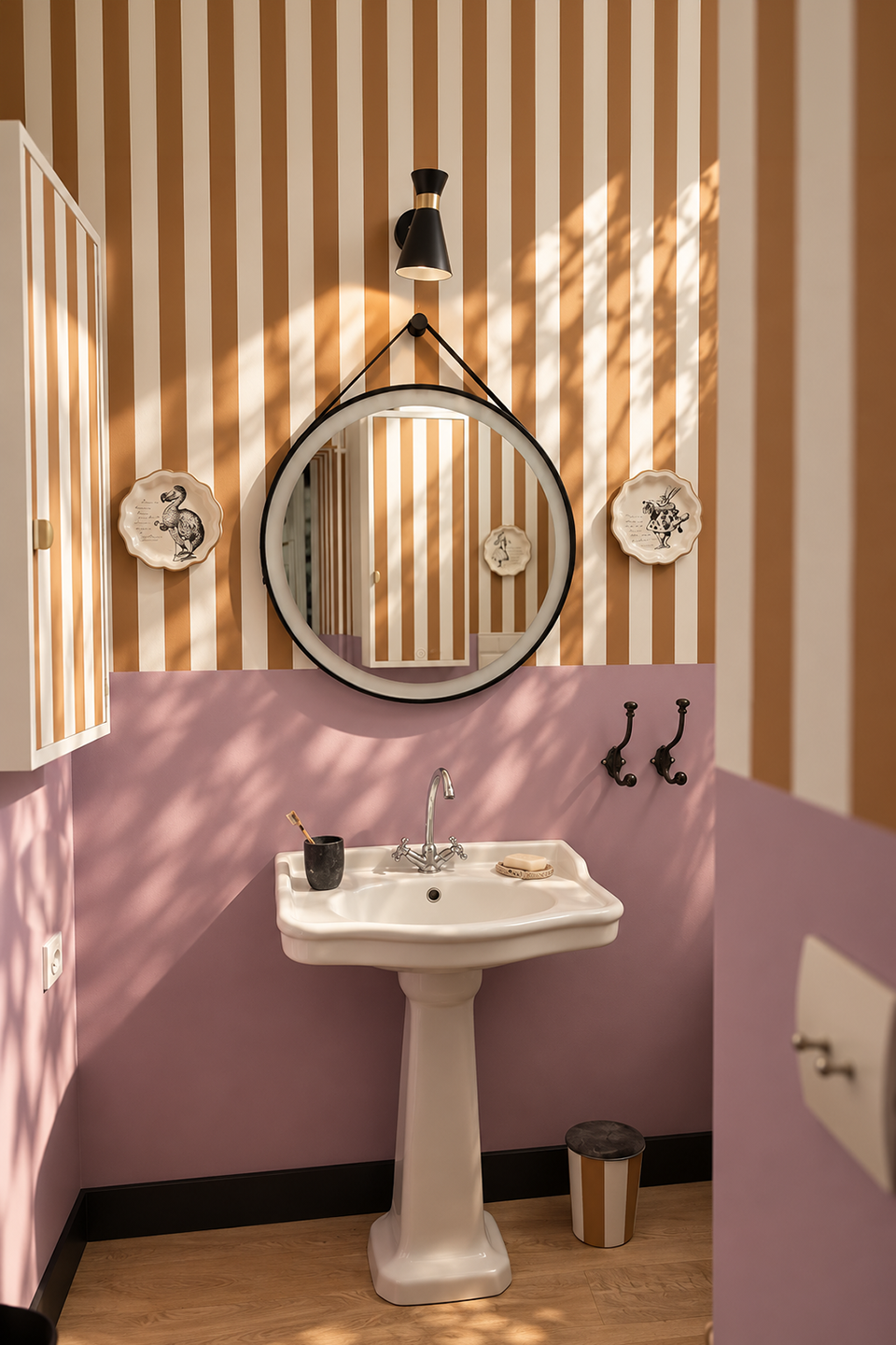 Lavabo et miroir rond