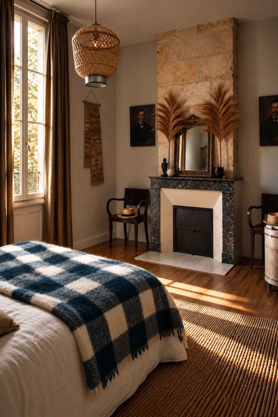 Vue de la chambre vers la cheminée