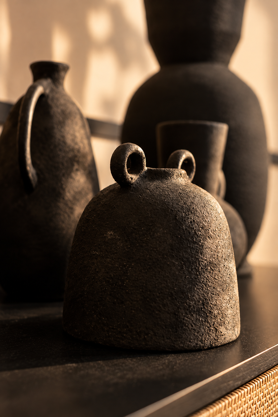 Jarres noires aux matières mates